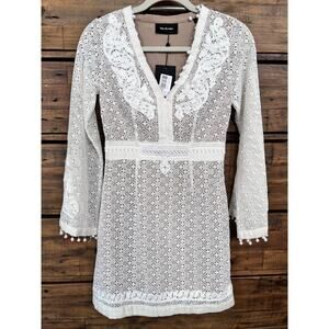THE KOOPLES Women's Embroidery Lace L/S White Mini Dress Bridal Shower Sz XS NWT